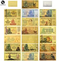 【YD】 19 Pcs/set Zimbabwe Banknotes Hundred Trillion Gold Foil Banknote with UV Collection Business