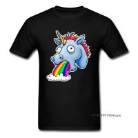 Really Funny T-Shirt For Men Tshirt Vomiting Unicorn Print Tops Hip Hop Cartoon Tees Rainbow Lover T Shirts Cotton Streetwear