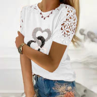 Women Top Fashion Short Sleeve Lace T-Shirt Female Summer Pullover Plus Size Ladies Tops Woman Shirts