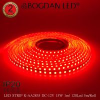 LED STRIP, K-AA2835-120-RED DC-12V IP20 120LED/1เมตร 15W/1เมตร BOGDAN LED แอลอีดีไฟเส้น 600LED/5เมตร 75W/5เมตร ไฟริบบอนแอลอีดี ราคาต่อ 1 ม้วน