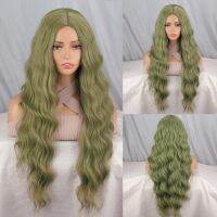 Green Synthetic Wig With Long Wave Shape, Womens Heat-Resistant Natural Center, Suitable For Role-Playing Parties