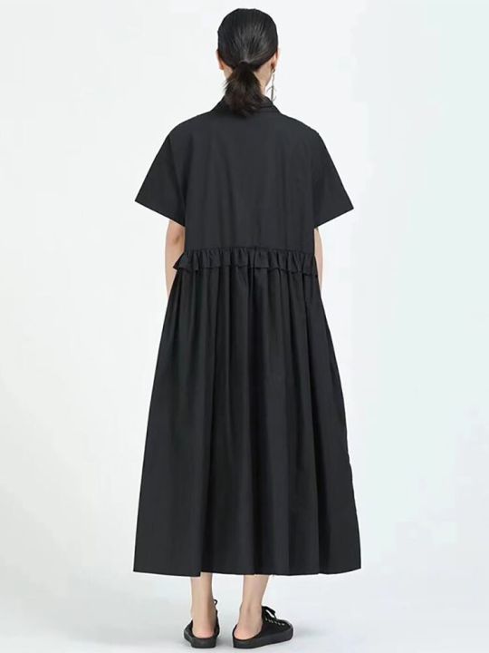 xitao-dress-casual-pleated-short-sleeve-women-shirt-dress