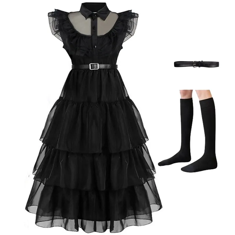 Popular prom party dress 2023 New Black Carnival Prom Evening Dress  Wednesday Role Play Dress Girl 39;s Lace Hollow Princess Dress | Lazada