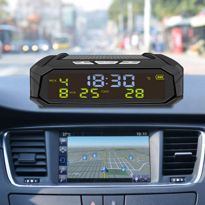 BC Jam Digital Mobil Tenaga Surya LCD, Tampilan Suhu Tanggal Waktu