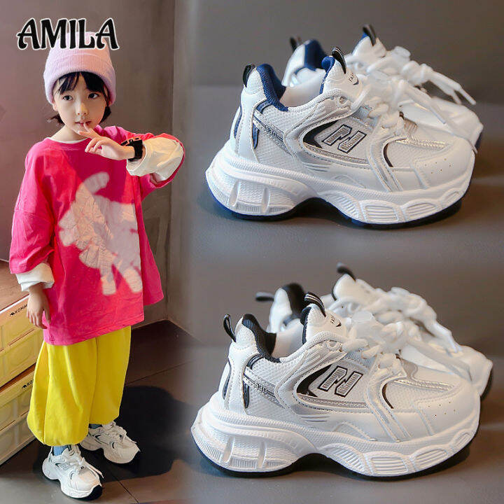 amila-รองเท้าผ้าใบตาข่ายสำหรับเด็ก-รองเท้าแฟชั่นสำหรับเด็กผู้ชายและเด็กผู้หญิงรองเท้าสีขาวรองเท้าลำลองพื้นรองเท้านุ่มสำหรับเด็กผู้หญิง