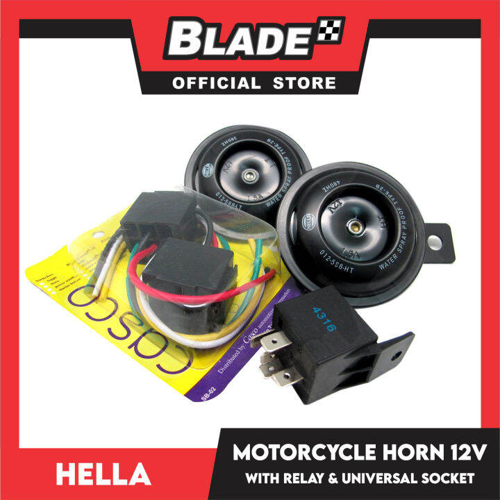 Hella Motorcycle Horn 12V HMHP011 with Relay & Universal Socket