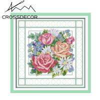 CrossDecor ประทับตรางานปักครอสติชชุดทำด้วยมือเย็บปักถักร้อยชุด 11CT ด้ายฝ้ายโฟร์ซีซั่นดอกไม้รูปแบบห้องนั่งเล่น Home Décor รูปภาพ