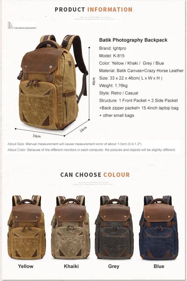 Camera Bag Waterproof Retro Batik Canvas Leather Backpack w USB Port fit  15.4inch Laptop Men Photography Bags Travel Carry Case