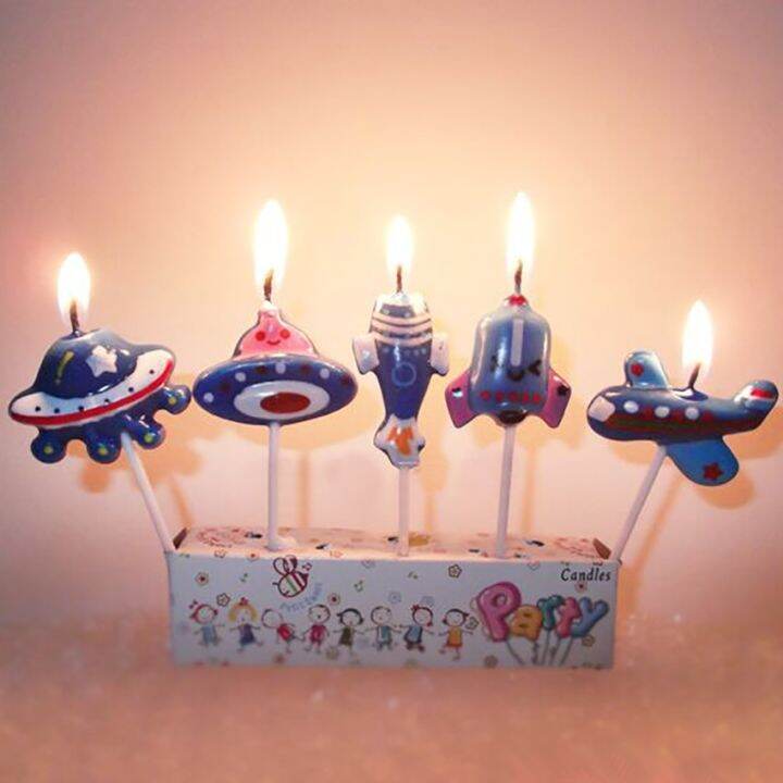 5pcs/set Airplane Candle Cartoon Aircraft Spacecraft Rocket Cake Candles Set Cupcake Decorative