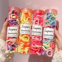 100 Pcs/Set High-end Ponyl Rubber Band Colorful Small Elastic Hair Band Hair Tie For Girls Kids with Box