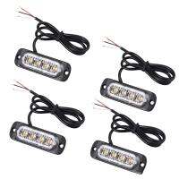 4Pcs 4 Led Recovery Strobe Lights 12V 24V Orange Grill Breakdown Flashing