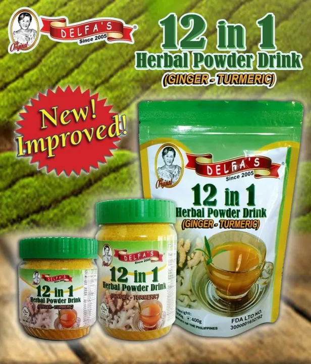 Delfas 12 in 1 Ginger + Turmeric Herbal tea Powder drink 350g Lazada PH