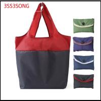 3SS3SONG พกพาสะดวก ที่เก็บของชำ โพลีเอสเตอร์ กระเป๋าผ้าใบ Tote รีไซเคิลเป็นมิตรกับสิ่งแวดล้อมกระเป๋าช้อปปิ้ง กระเป๋าช้อปปิ้งพับเก็บได้ กระเป๋าสะพายข้าง