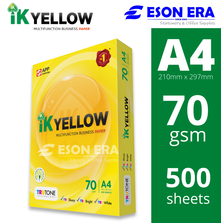 [1ream] IK Yellow A4 Paper 70gsm 500sheets | Lazada