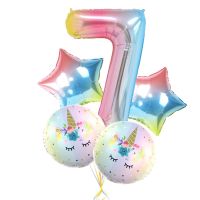 5pcs 7th birthday unicorn balloon 0 1 2 3 4 5 6 7 8 Large Numbers balloon set children birthday party decoration balloons Balloons