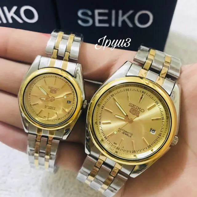 SEIKO 5 Water Resist COUPLE TWO TONE SILVER GOLD stainless steel watch  CLASS A CALENDAR DATE Automatic Hand Movement | Lazada PH