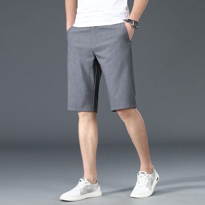HOT11★BROWON Brand Men Shorts 2023 Summer Cal Solid Color Straight Knee Length Pants Men Mid Waist Business Cal Shorts for Men