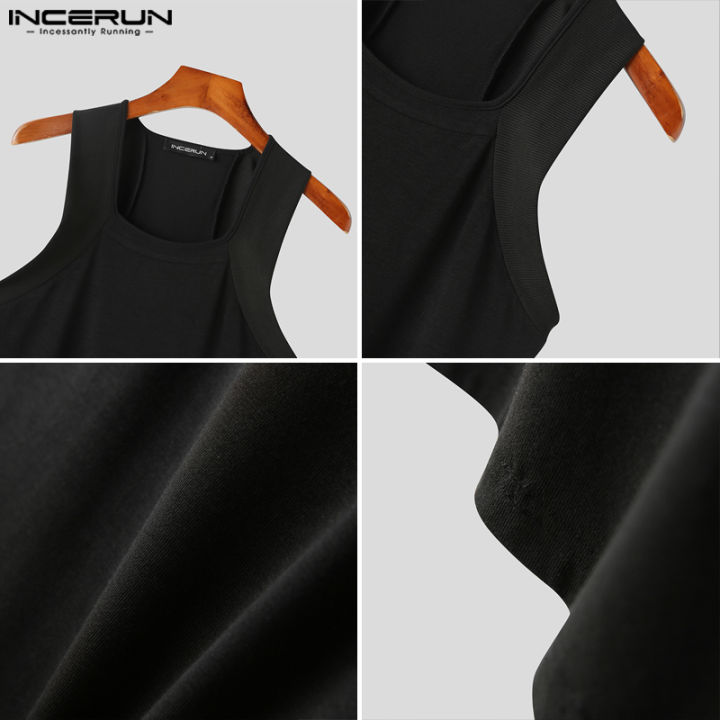 incerun-เสื้อกล้ามผู้ชายแขนกุดอเนกประสงค์เสื้อแขนกุดสำหรับเด็กเล็กเรียบง่ายสบายๆคอโอทรงสกินนี่แบบเรียบ-สไตล์เกาหลี