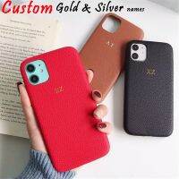 {Chaoke digital branch} เคสสีทองส่วนบุคคล Amp; เคสโทรศัพท์หนัง Grain PU สีเงินชื่อย่อกรวดสำหรับ iPhone 13 Pro 13 Pro Max 13Mini แบบนิ่มเคสโทรศัพท์