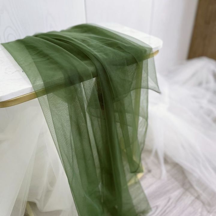 กระโปรงผ้าสำหรับงานแต่งงานเส้นด้ายแบบ-diy-การจัดฉากในตาข่ายสวิสสีเขียวเข้มแบบนุ่มเดรสไหมพรม