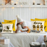 4pcs Yellow Bee Festival Linen Hugging Pillow Cover Home Decoration Pillow Sofa Cushion Cover Pillowcases