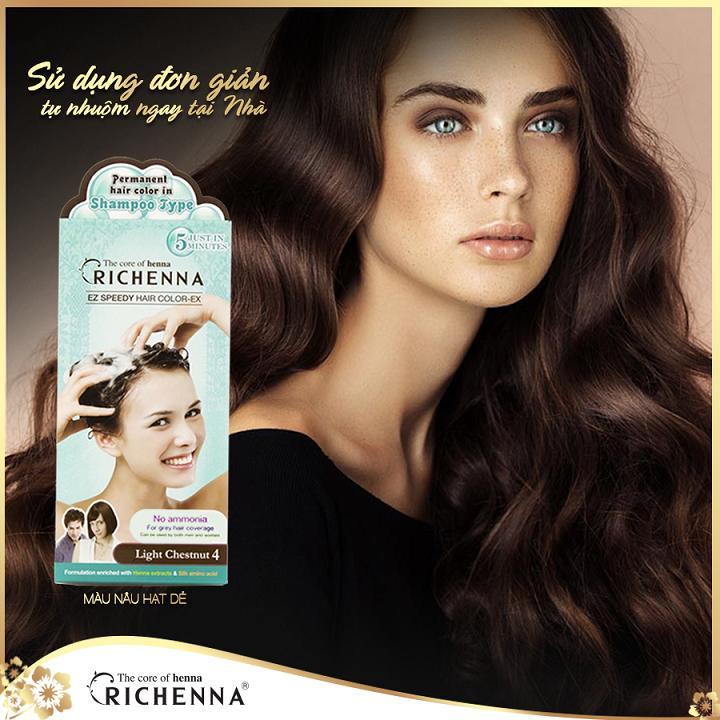 Với thuốc nhuộm tóc Richenna, bạn sẽ có được màu tóc rực rỡ và bền đẹp, giúp tóc của bạn thêm phần thu hút và nổi bật. Hãy xem hình ảnh để cảm nhận sự thay đổi mà Richenna mang lại cho mái tóc của bạn.