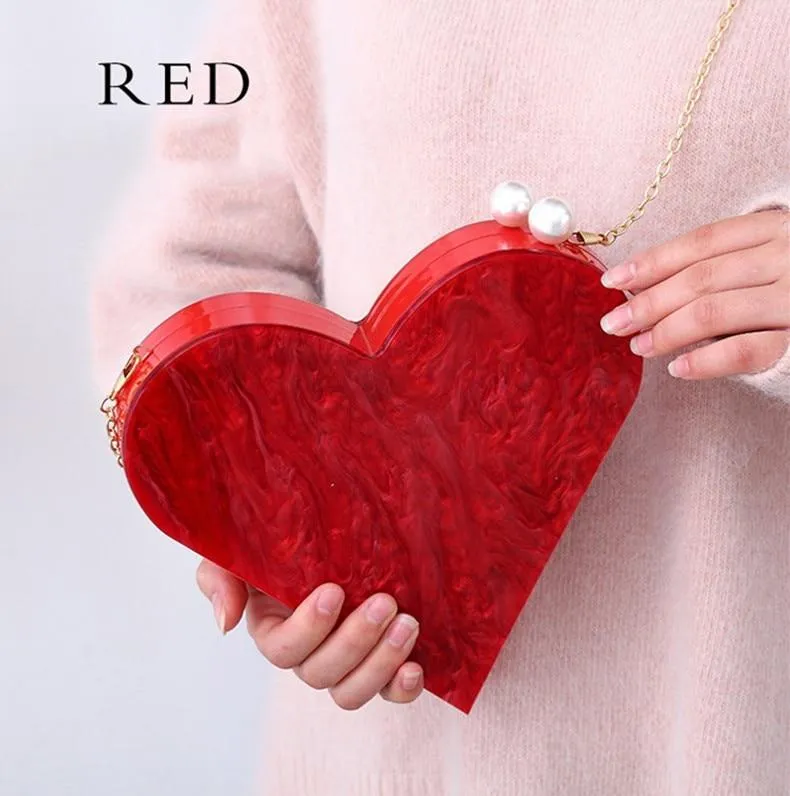 Wholesale Unique Designer Acrylic Clutch Fashion Cute Red Heart Shape Pearl  Chain Party Evening bag Women Shoulder Bags Hot Handbag Purse From  m.