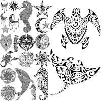 【YF】 Black Tortoise Turtle Temporary Tattoos For Women Adults Seahorse Mandala Whale Dream Catcher Fake Tattoo Sticker Body Tatoos