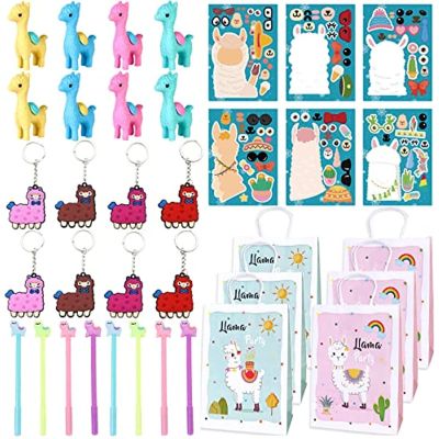 JOLLYBOOM 50 Pcs Llama Party Supplies สำหรับเด็กเล็กเด็กผู้หญิง,Llama ถุงใส่ของชำร่วยพวงกุญแจการ์ตูนสติกเกอร์ปากกา Llama ของตกแต่งงานปาร์ตี้สำหรับอาบน้ำเด็กวันเกิดรางวัลห้องเรียนโรงเรียนรางวัล Carnival ชุดของขวัญ