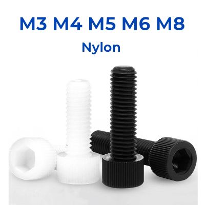 Hitam/putih nilon Hexagon Hex soket kepala sekrup M3 M4 M5 M6 M8 isolasi plastik cangkir kepala baut rajut panjang 5mm 60mm