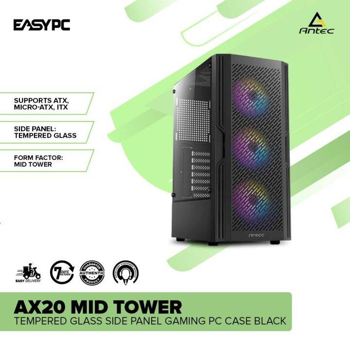 EasyPC Antec AX20 Mid Tower Tempered Glass Side Panel Gaming PC Case