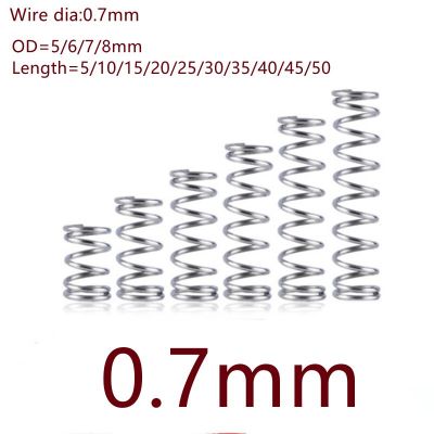 20pcs/lot  0.7mm 0.7x5/6/7/8/9/10/11/12*L Stainless steel compression spring length 10-50mm Electrical Connectors