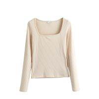 Toppies Sexy Square Collar Slim T-shirts Woman Knitwear Tops Solid Color Long Sleeve Skinny Tops