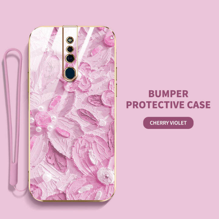 ybdเคสดอกไม้ไข่มุกสำหรับ-oppo-f11-f11-pro-ดีไซน์ใหม่กันกระแทกลวดลายภาพวาดสีน้ำมันเคสแถมฟรีสายคล้องอ่อน