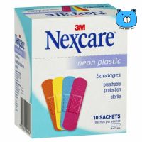 3M Nexcare Neon Plastic Bandages พลาสเตอร์ปิดแผล พลาสติก สีนีออน (1กล่อง/10ซอง)