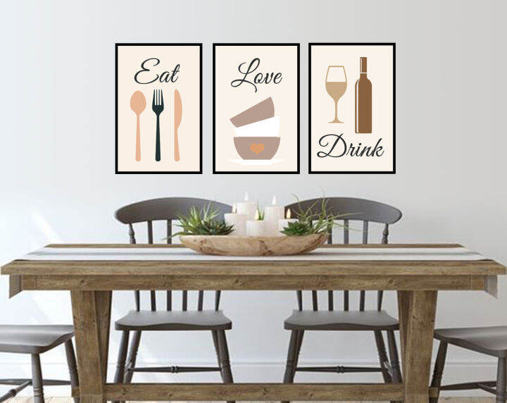 Eat Drink And Love Minimalist Aesthetic Wall Decor For Dining Room And Home  Decor Design With Frame | Lazada Ph