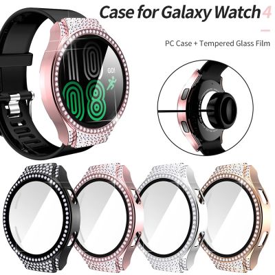 （shine electron）เคส PC เพชรไร้รอยต่อดีไซน์ใหม่สำหรับ Samsung Galaxy Watch 4,เคสขนาด40มม. 44มม. ฟิลม์กระจกฟิล์มกระจกกันกระแทกระยิบระยับ