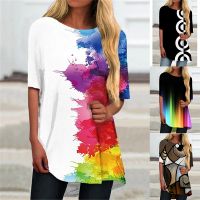 Women 39;s T-Shirt Rainbow Short Sleeve Rainbow Gradient Print T-Shirt Spring Summer Round Neck Casual Top 2022 Plus Size Top