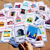 42pcs Location English Learning Flash Cards For Children Place Name Early Cognitive Educational Cards Teacher Teaching Aids Flash Cards Flash Cards