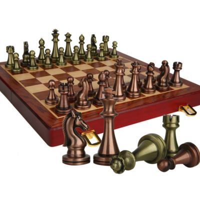 Metal Chess Set Folding Wooden Chess Board Handcrafted Chess Pieces Table Game Portable Travel Chess Board Game Sets 12 Inches 🔥พร้อมส่ง🔥ส่งจากร้าน Malcolm Store กรุงเทพฯ