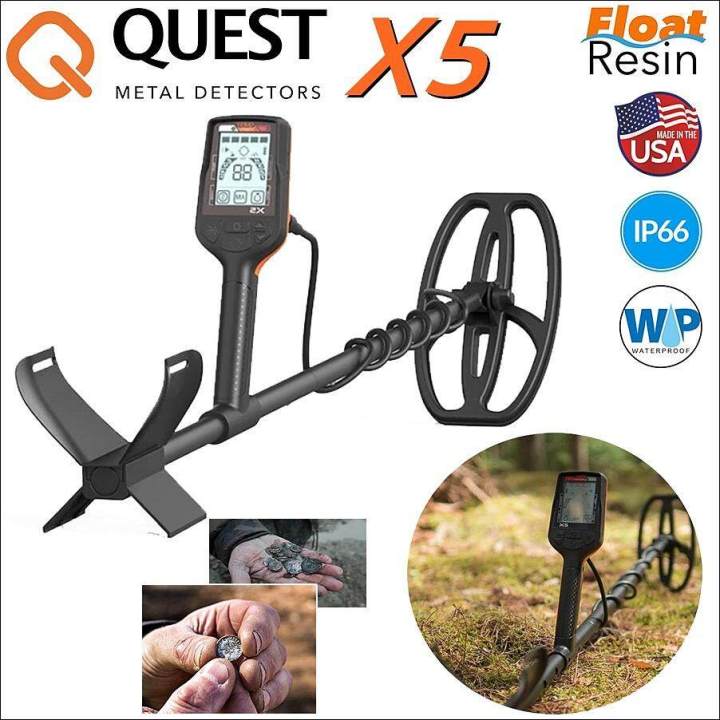 เครื่องตรวจจับโลหะ-quest-x5-metal-detector-เครื่องหาทอง-เครื่องตรวจจับโลหะใต้ดิน-จานลงน้ำได้-ของแท้จากอเมริกา