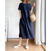 Spot parcel post Simple Art-Style Loose Slimming Dress for Women Summer 2021 New Large Size Fat mm200 Jin Mid-Length Skirt