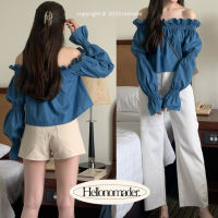 NOMADE.&amp; พร้อมส่ง Ordinary denim top {เสื้อครอปเปิดไหล่ผ้ายีนส์} 815