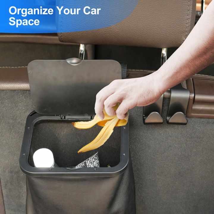 ถังขยะในรถยนต์สามารถพับตะกร้าขยะพร้อมตะขอและฝาปิดขยะออแกไนเซอร์ถัง-gtws