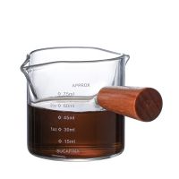 【CW】■○  Wood Handle Glass Espresso Measuring Cup Double/Single Mouth Jug Supplies Measure Mug