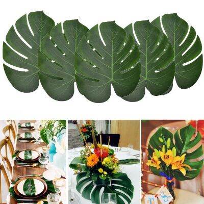 12ชิ้น/ถุงทรอปิคอลปาล์มใบฤดูร้อน Monstera ประดิษฐ์ผ้าไหมเต่าใบสำหรับบ้านฮาวาย Luau ชายหาดงานแต่งงานตกแต่งพืชปลอม