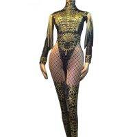 【YD】 Gold Fringes Epaulet Rhinestones Jumpsuit Jazz Stretch Bodysuit Outfit Evening Show piece Costume club Wear