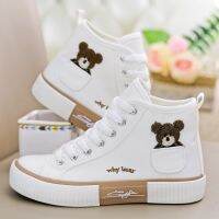 Women Sneakers Fashion Vulcanized Shoes Flats Pocket Bear Cute High Top Footwear Walking Canvas Platform Autumn Zapatillas Mujer