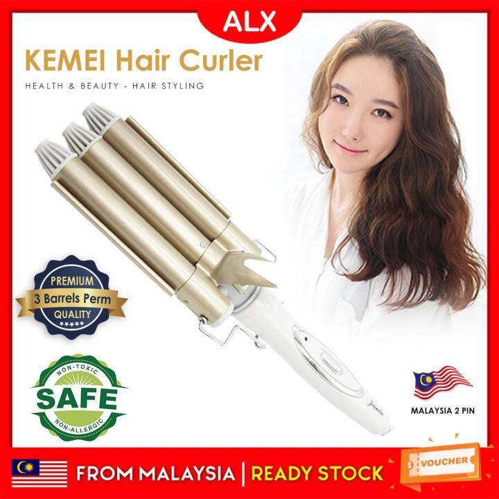 ALX Malaysia KEMEI 3 Barrels Ceramic Hair Iron [Malaysia Plug] Perm