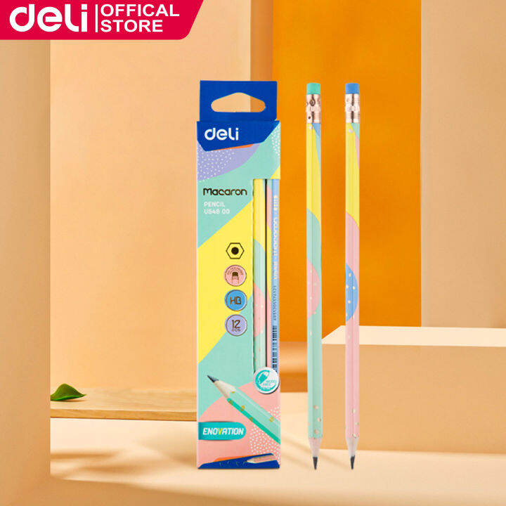 Deli 12Pcs/Box HB Pencil With Eraser Pencil Set Student Stationery